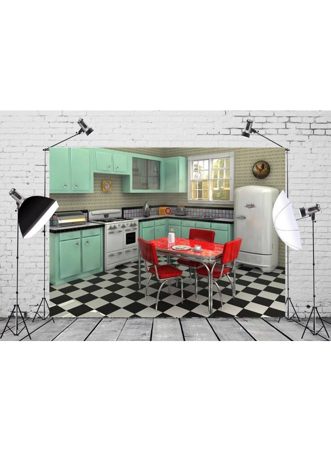 Loccor Fabric 7x5ft Retro Kitchen Backdrop for Photography Interior Cooking Dining Scene Background 1950s Dinner Party Banner Birthday Decorations Kids Adult Portrait Video Photo Shoot Props - Image 4