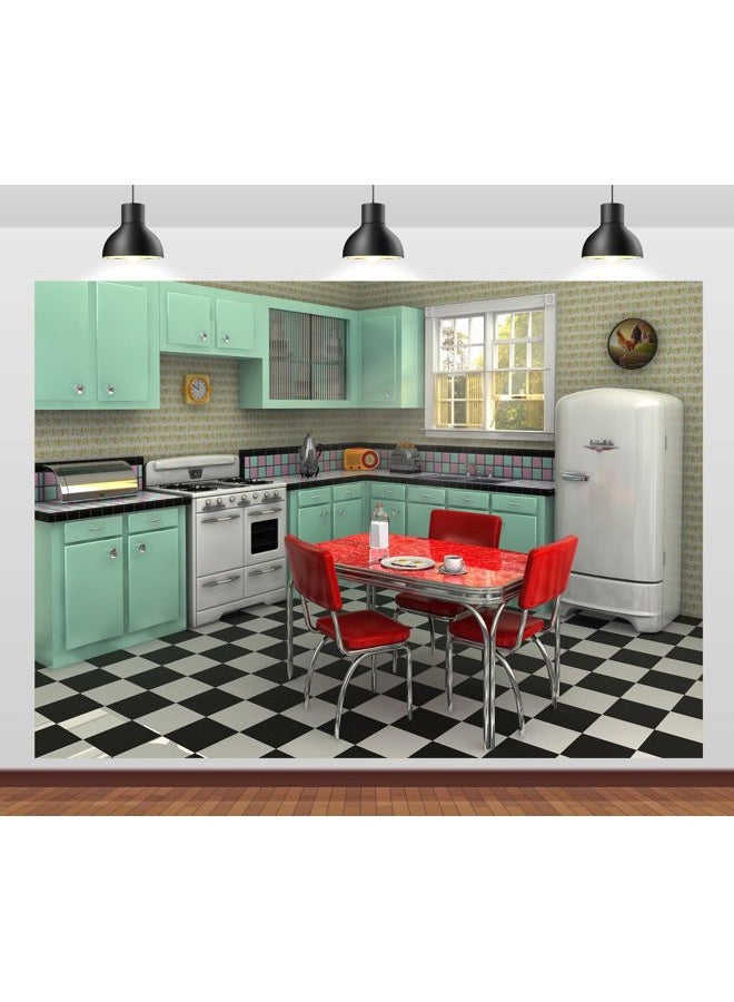 Loccor Fabric 7x5ft Retro Kitchen Backdrop for Photography Interior Cooking Dining Scene Background 1950s Dinner Party Banner Birthday Decorations Kids Adult Portrait Video Photo Shoot Props - Image 2