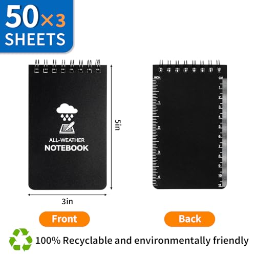 COIDEA 3 Pack Waterproof Notebook, 3 x 5 Pocket Notepad, All Weather Small Pocket Notebook Paper, Mini Spiral Notepad Police Notepad 100 Lined Pages for Outdoor Office - Image 2
