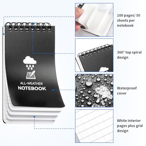 COIDEA 3 Pack Waterproof Notebook, 3 x 5 Pocket Notepad, All Weather Small Pocket Notebook Paper, Mini Spiral Notepad Police Notepad 100 Lined Pages for Outdoor Office - Image 4
