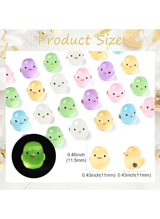 60 Pcs Luminous Tiny Resin Chicks, 6 Colors, Mini Resin Chick Glow in The Dark, Chicken Miniature Ornaments for Miniature Decoration, Garden Aquarium Potted, Garden Dollhouse, Cake Decoration, DIY Slime Kit, Craft Charms Party Toys - Image 2