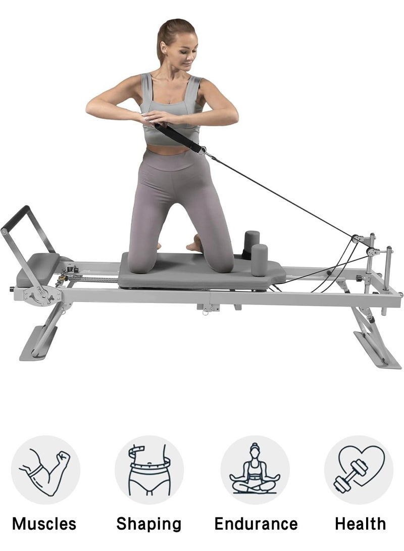 LEOKOR Pilates Reformer, Foldable Reformer Pilates Machine, Yoga Pilates Core Bed for Home and Gym Use, with Dual Resistance Springs and Cords, Pilates Equipment for Home Workouts with Jump Board Grey  - Image 2