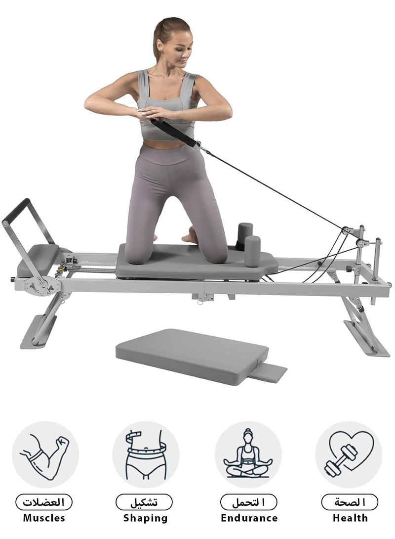 ليوكور مُصلح بيلاتيس، آلة بيلاتيس قابلة للطي لإصلاح البيلاتيس، سرير يوغا بيلاتيس للاستخدام المنزلي والصالة الرياضية، مع نوابض وأسلاك مقاومة مزدوجة، معدات بيلاتيس للتمارين المنزلية مع لوح قفز باللون الرمادي - Image 3