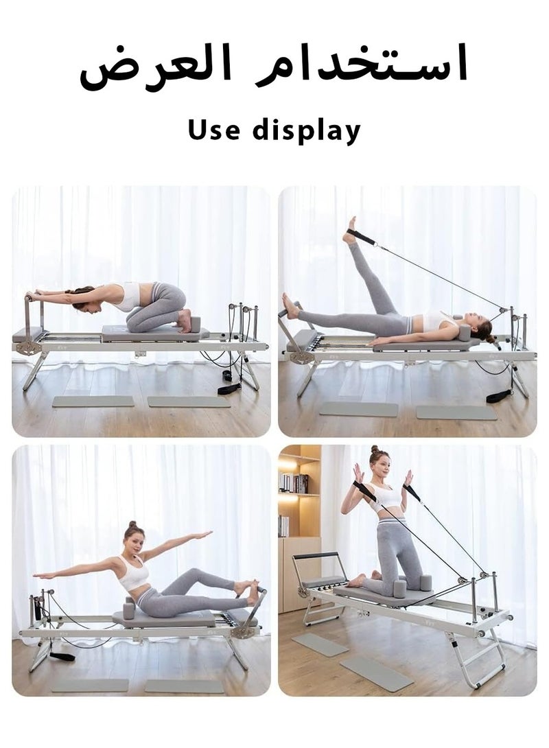 ليوكور مُصلح بيلاتيس، آلة بيلاتيس قابلة للطي لإصلاح البيلاتيس، سرير يوغا بيلاتيس للاستخدام المنزلي والصالة الرياضية، مع نوابض وأسلاك مقاومة مزدوجة، معدات بيلاتيس للتمارين المنزلية مع لوح قفز باللون الرمادي - Image 2