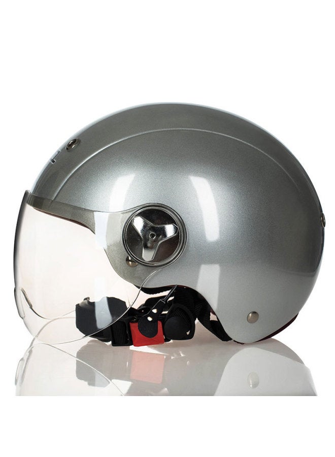 Silver Electric Vehicle Helmet Women's Summer Battery Vehicle Safety Helmet Lightweight Personalized Half Helmet Motorcycle Riding