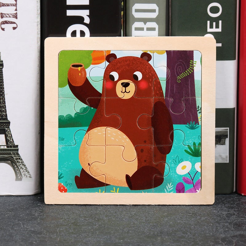 Children'S Early Education 9 Pieces Small Size Wooden Jigsaw Puzzle Toy Baby Educational Cartoon Animal Traffic Cognition Wooden Jigsaw Puzzle - Image 1