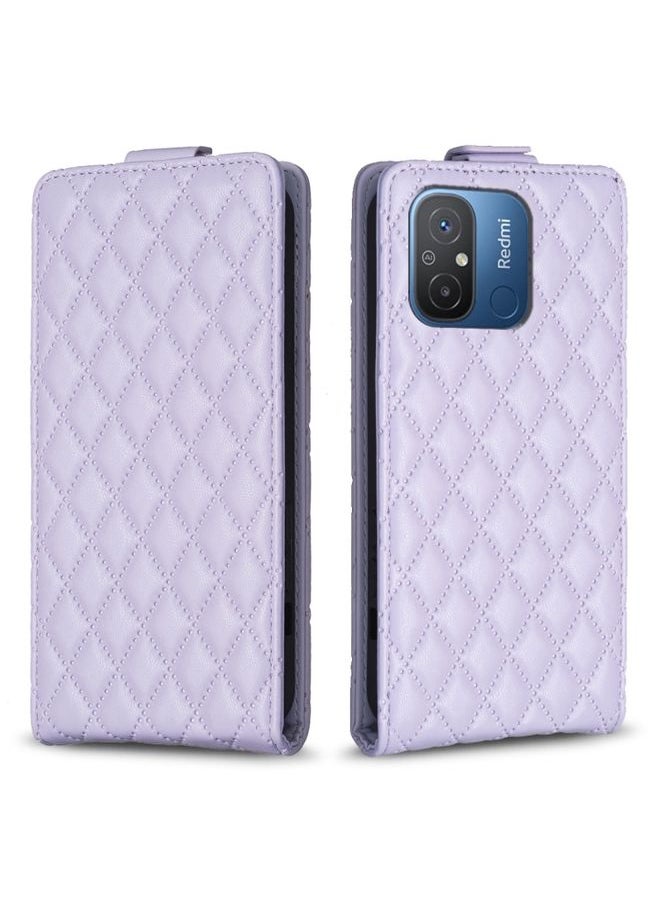 HuHa Case Cover For Xiaomi Poco C55 / Redmi 12C Diamond Lattice Vertical Flip Leather Phone Case Purple 
