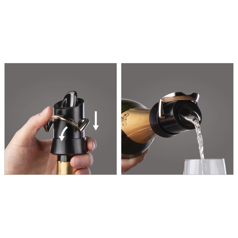 Vacu Vin Champagne Stopper & Server - Black - 2-in-1 Stopper and Pourer - Preserve Bubbles for Up to a Week with Airtight Seal - Premium Champagne Bottle Stopper & Non-Drip Pouring - Image 3