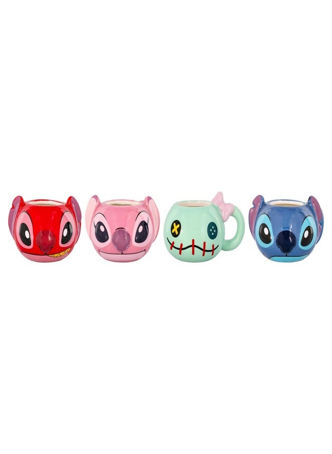 Silver Buffalo Disney Lilo and Stitch 4 Piece Sculpted Ceramic Mini Mug Set Featuring Angel, Stitch, Scrump, and Leroy, 3.5 Ounces - Image 1