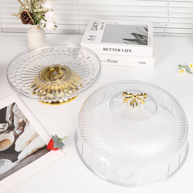 FEELING MALL Dessert Snack Serving Platter Vintage Cake Stand, Clear Cake Stand with Lid, Footed Cake Tray, Dessert, Cupcake Platter, Muffin & Cookie Display Server, Acrylic Dome with Golden Base - Image 3