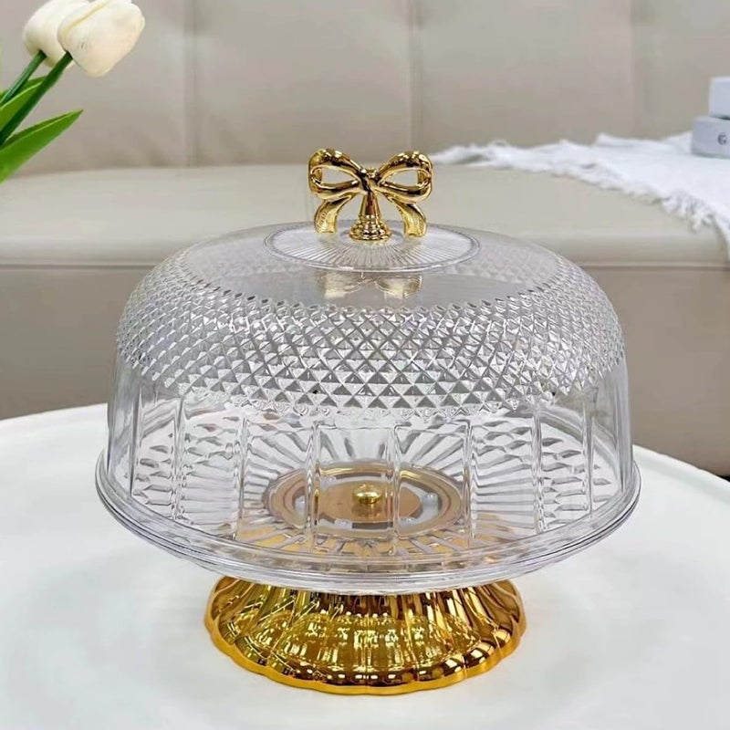 FEELING MALL Dessert Snack Serving Platter Vintage Cake Stand, Clear Cake Stand with Lid, Footed Cake Tray, Dessert, Cupcake Platter, Muffin & Cookie Display Server, Acrylic Dome with Golden Base - Image 2