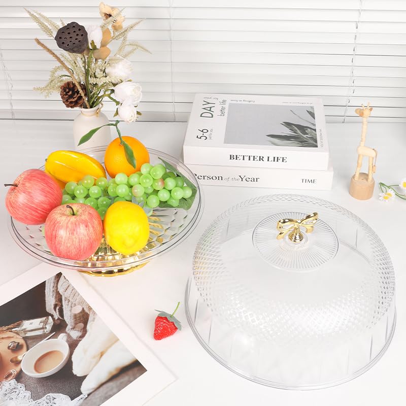 FEELING MALL Dessert Snack Serving Platter Vintage Cake Stand, Clear Cake Stand with Lid, Footed Cake Tray, Dessert, Cupcake Platter, Muffin & Cookie Display Server, Acrylic Dome with Golden Base - Image 4