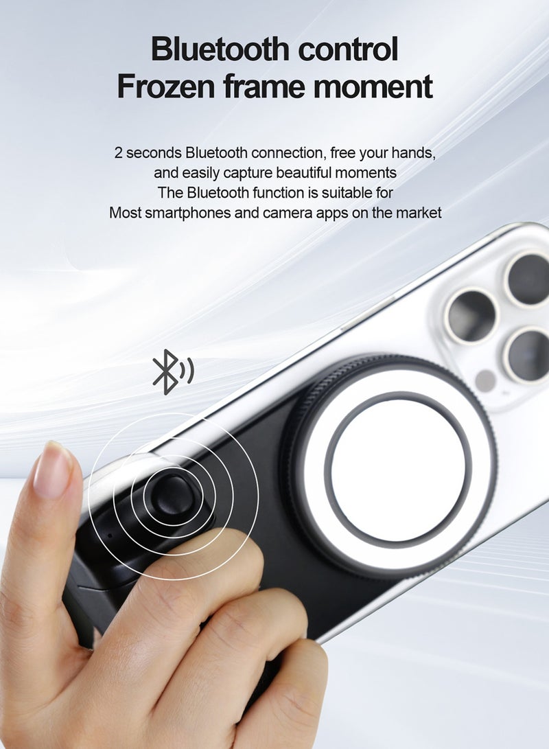 أورافلي مقبض تصوير مغناطيسي بتقنية البلوتوث للهواتف الذكية (مع ضوء تعبئة LED)، مساعد تصوير للهواتف الذكية، سطوع 5 مستويات، درجة حرارة لون مزدوجة أبيض + أصفر، مرآة مدمجة، قابلة لإعادة الشحن، جهاز تحكم عن بعد 30 مترًا، مناسب لهواتف iPhone 17/16/15/14/13/12 التي تعمل بنظام Android (يتضمن مشبك مغناطيسي) شحن من النوع C، متوافق مع الحامل الثلاثي/المحمول باليد - Image 3