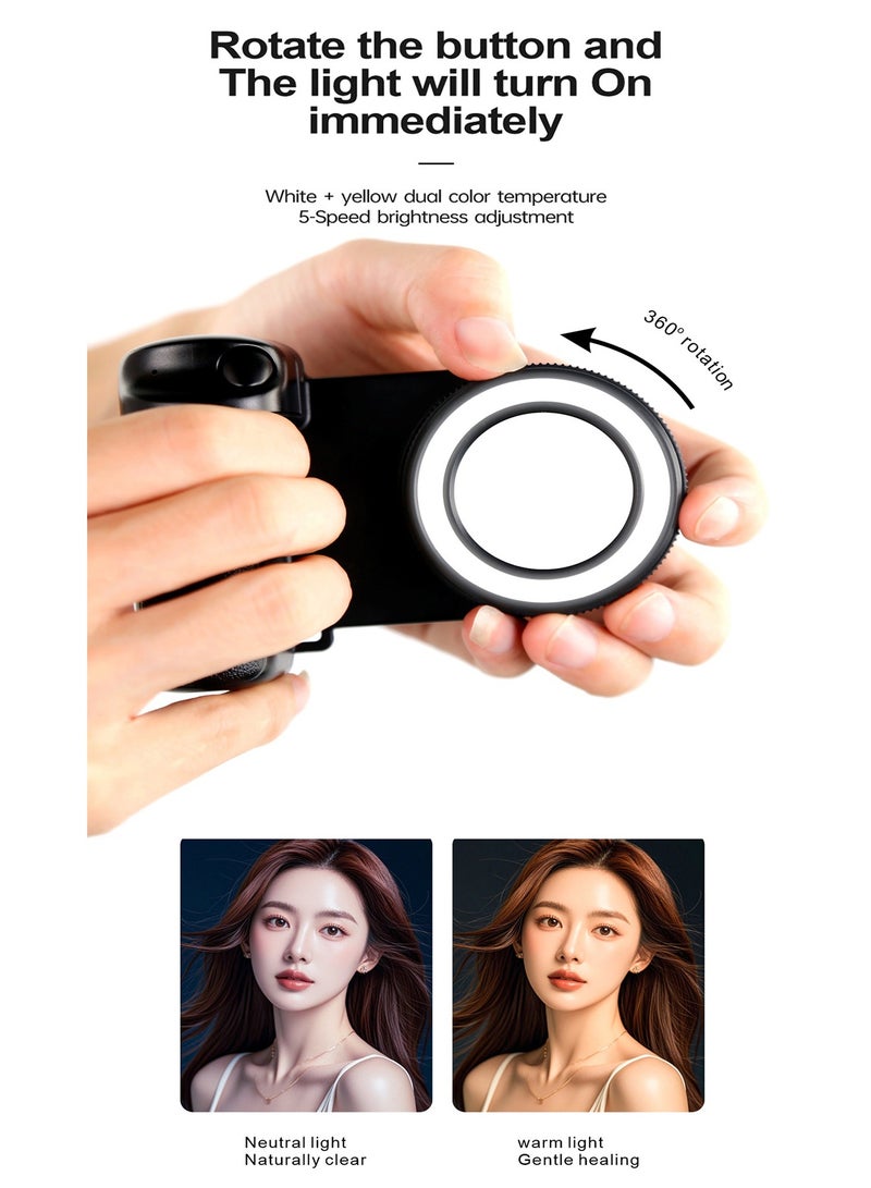 أورافلي مقبض تصوير مغناطيسي بتقنية البلوتوث للهواتف الذكية (مع ضوء تعبئة LED)، مساعد تصوير للهواتف الذكية، سطوع 5 مستويات، درجة حرارة لون مزدوجة أبيض + أصفر، مرآة مدمجة، قابلة لإعادة الشحن، جهاز تحكم عن بعد 30 مترًا، مناسب لهواتف iPhone 17/16/15/14/13/12 التي تعمل بنظام Android (يتضمن مشبك مغناطيسي) شحن من النوع C، متوافق مع الحامل الثلاثي/المحمول باليد - Image 2