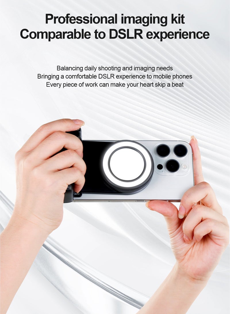 أورافلي مقبض تصوير مغناطيسي بتقنية البلوتوث للهواتف الذكية (مع ضوء تعبئة LED)، مساعد تصوير للهواتف الذكية، سطوع 5 مستويات، درجة حرارة لون مزدوجة أبيض + أصفر، مرآة مدمجة، قابلة لإعادة الشحن، جهاز تحكم عن بعد 30 مترًا، مناسب لهواتف iPhone 17/16/15/14/13/12 التي تعمل بنظام Android (يتضمن مشبك مغناطيسي) شحن من النوع C، متوافق مع الحامل الثلاثي/المحمول باليد - Image 4