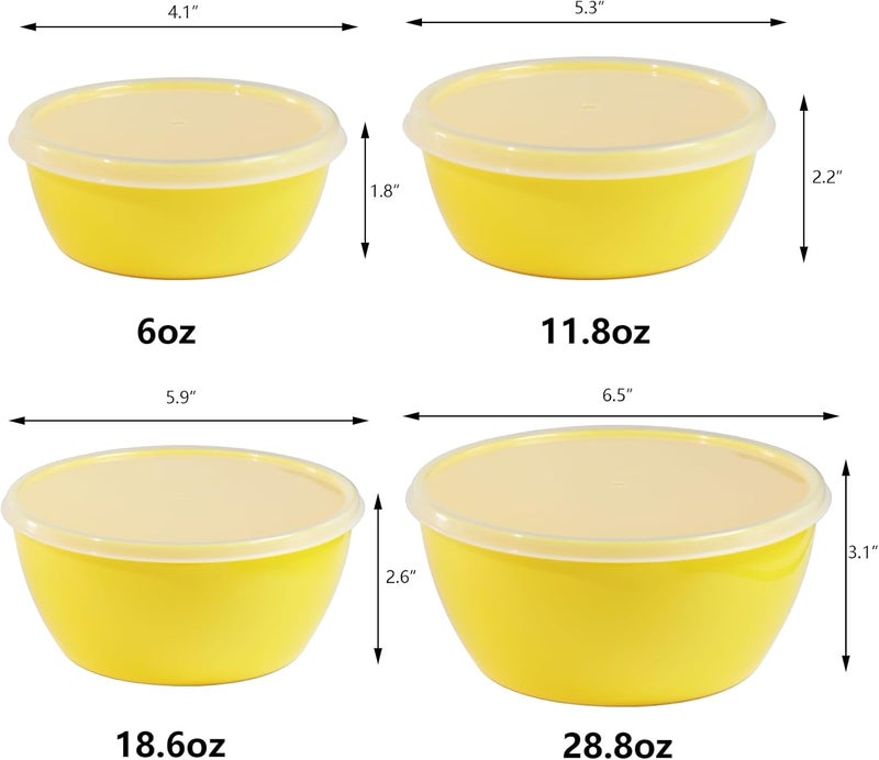 ATRDTO Set of 4 Plastic Prep Bowls with Lids，Microwave and Dishwasher Safe,Ideal for Baking, Prepping, Cooking and Serving Food (Yellow) - Image 2