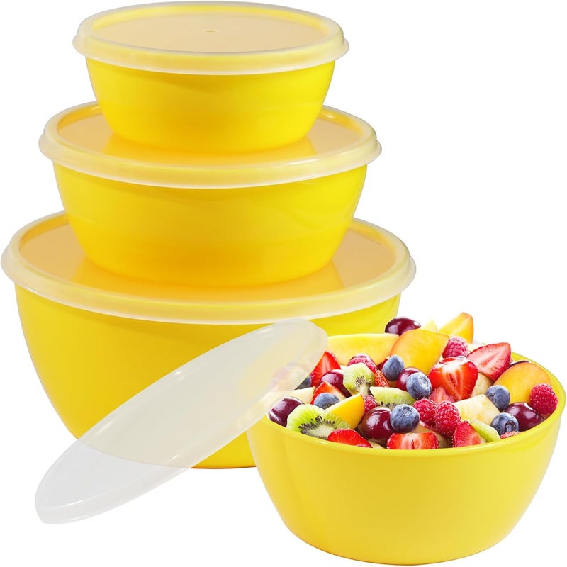ATRDTO Set of 4 Plastic Prep Bowls with Lids，Microwave and Dishwasher Safe,Ideal for Baking, Prepping, Cooking and Serving Food (Yellow) - Image 1