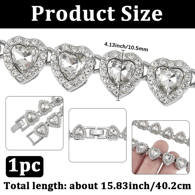 SOFPLATE 1 Box 15.83 Inch/40.2cm Silver Diamond Necklace Tennis Crystal Tennis Chain Heart Shine Cubic Zirconia Glass Rhinestone Iced Out Layered Alloy Necklace for Party Prom Gifts Costumes DIY Decor - Image 2