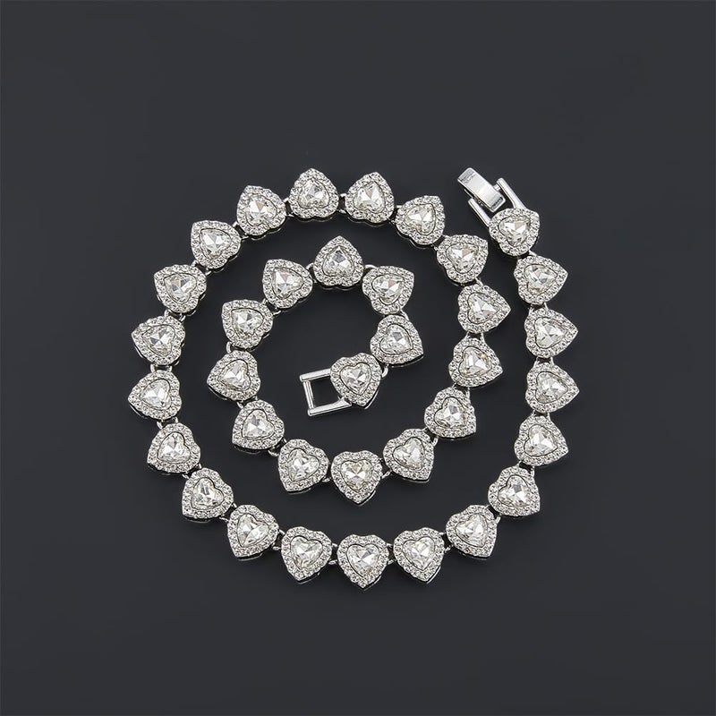 SOFPLATE 1 Box 15.83 Inch/40.2cm Silver Diamond Necklace Tennis Crystal Tennis Chain Heart Shine Cubic Zirconia Glass Rhinestone Iced Out Layered Alloy Necklace for Party Prom Gifts Costumes DIY Decor - Image 5