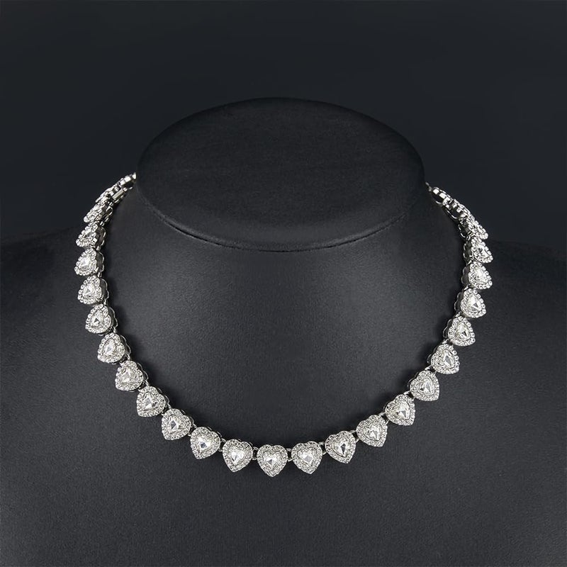 SOFPLATE 1 Box 15.83 Inch/40.2cm Silver Diamond Necklace Tennis Crystal Tennis Chain Heart Shine Cubic Zirconia Glass Rhinestone Iced Out Layered Alloy Necklace for Party Prom Gifts Costumes DIY Decor - Image 4