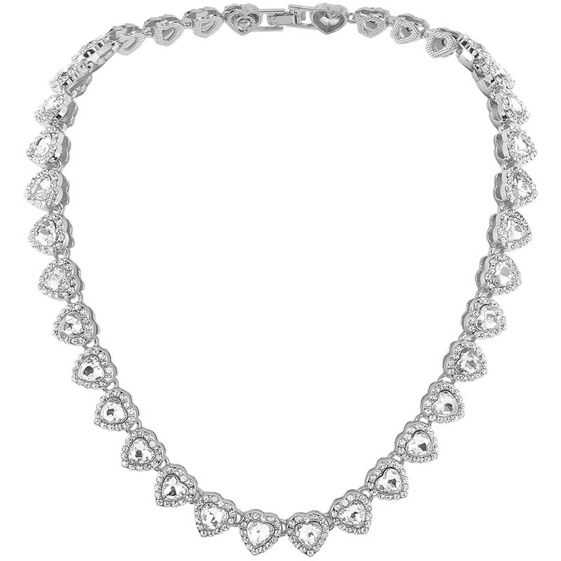 SOFPLATE 1 Box 15.83 Inch/40.2cm Silver Diamond Necklace Tennis Crystal Tennis Chain Heart Shine Cubic Zirconia Glass Rhinestone Iced Out Layered Alloy Necklace for Party Prom Gifts Costumes DIY Decor - Image 1