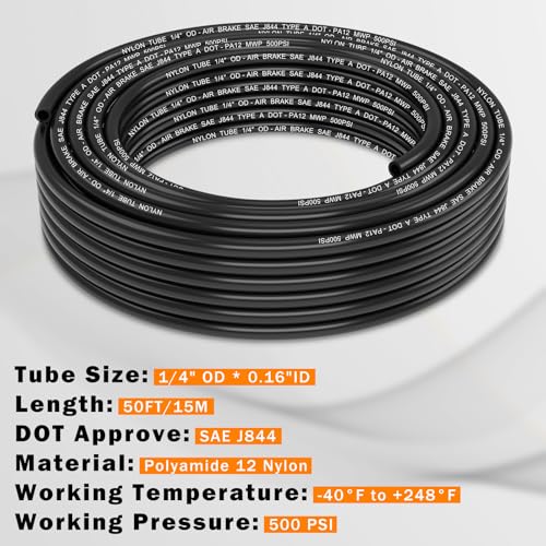CheeMuii 50 FT 1/4 Pneumatic Tubing 1/4" PA12 Nylon DOT Air Line SAE J844 DOT Air Hose 15.3 Meter 1/4 Inch OD Pneumatic Air Tubing Pipe Hose Line - Image 2