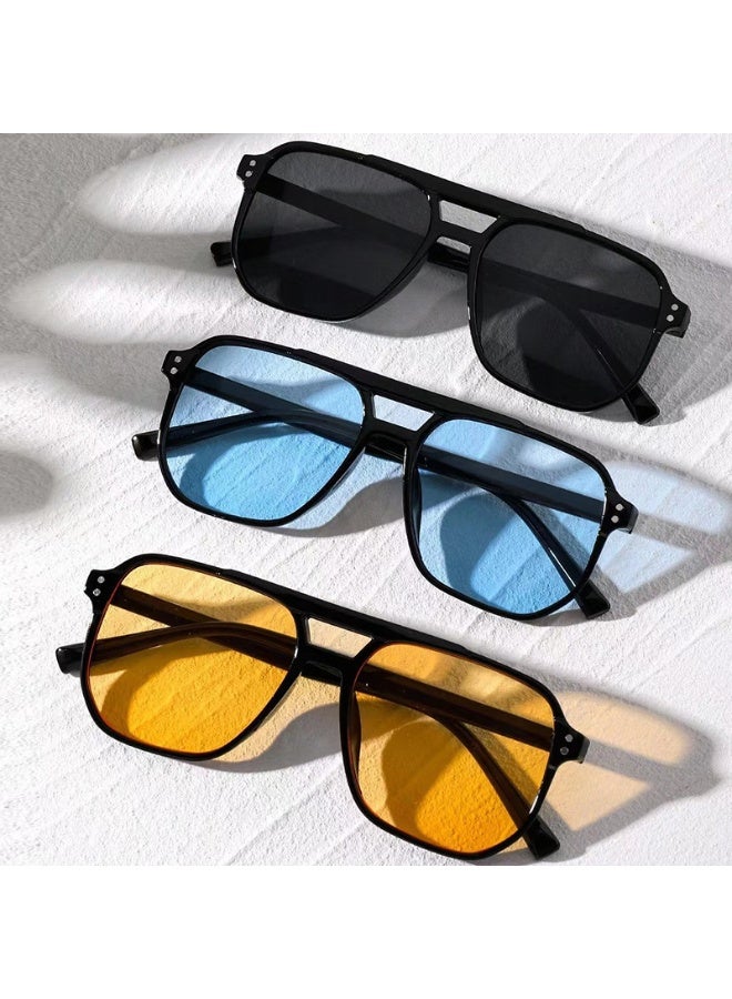 3 Pieces Retro Square Aviator Sunglasses for Women Men Trendy Classic 70s Oversized Aviator Sun Glasses Vintage Shades