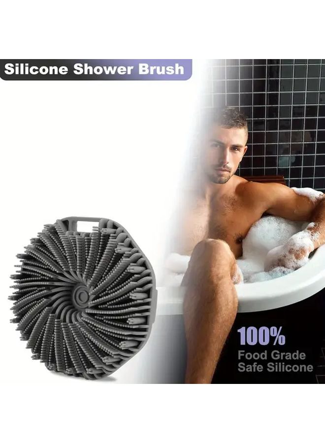 2 Pack Silicone Body Scrubber Black Green Exfoliating Shower Brush Ergonomic Handle Manual Skincare Tool - Image 2