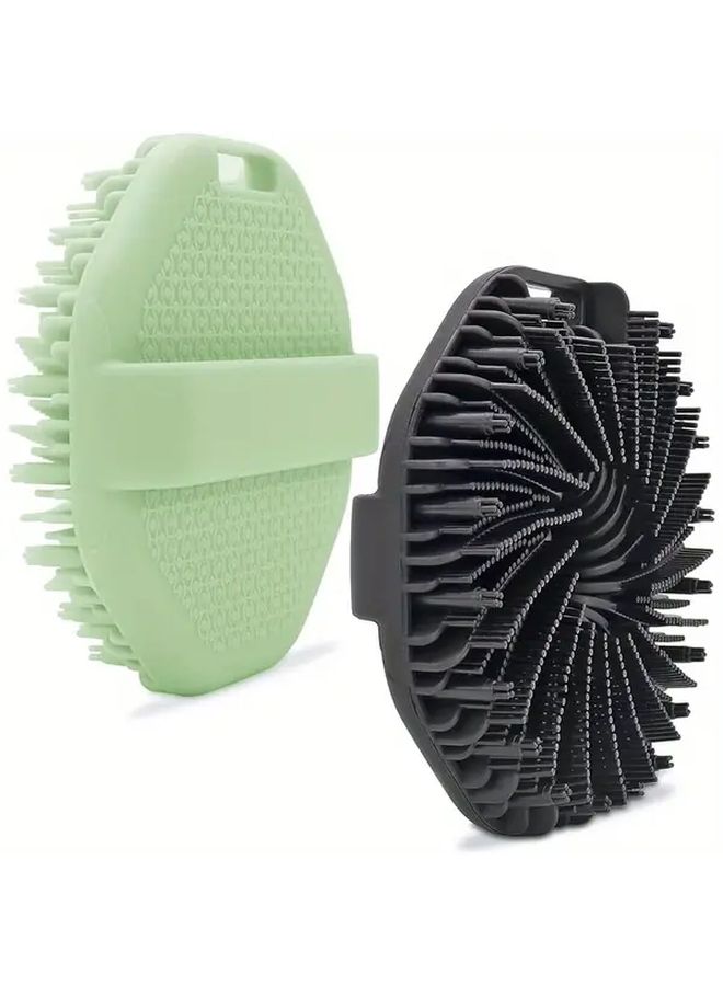 2 Pack Silicone Body Scrubber Black Green Exfoliating Shower Brush Ergonomic Handle Manual Skincare Tool - Image 4