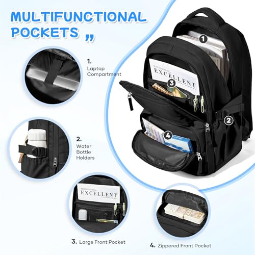 coofay Black Backpack for Women School Backpack with Laptop Compartment Gym Bag for Men Travel Laptop Backpacks for College Students School Bag Bookbag College Backpacks for Women Men - Image 5