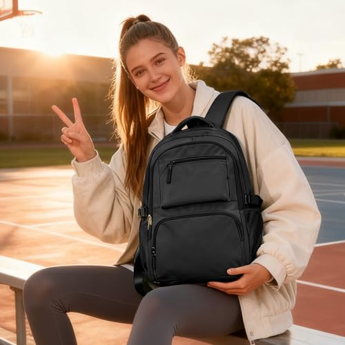 coofay Black Backpack for Women School Backpack with Laptop Compartment Gym Bag for Men Travel Laptop Backpacks for College Students School Bag Bookbag College Backpacks for Women Men - Image 2