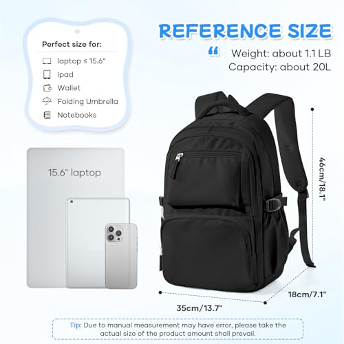 coofay Black Backpack for Women School Backpack with Laptop Compartment Gym Bag for Men Travel Laptop Backpacks for College Students School Bag Bookbag College Backpacks for Women Men - Image 4
