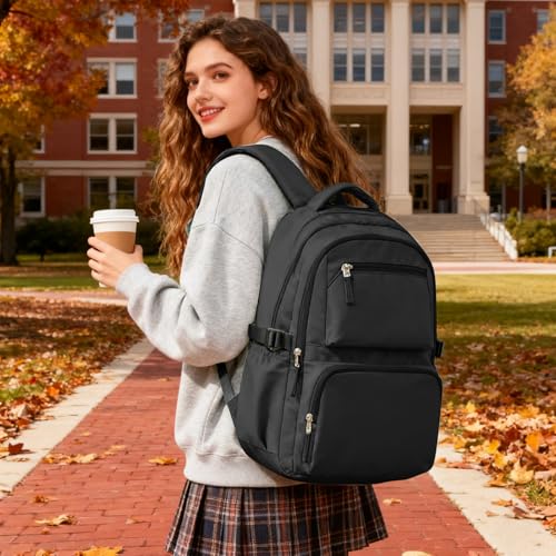 coofay Black Backpack for Women School Backpack with Laptop Compartment Gym Bag for Men Travel Laptop Backpacks for College Students School Bag Bookbag College Backpacks for Women Men - Image 3