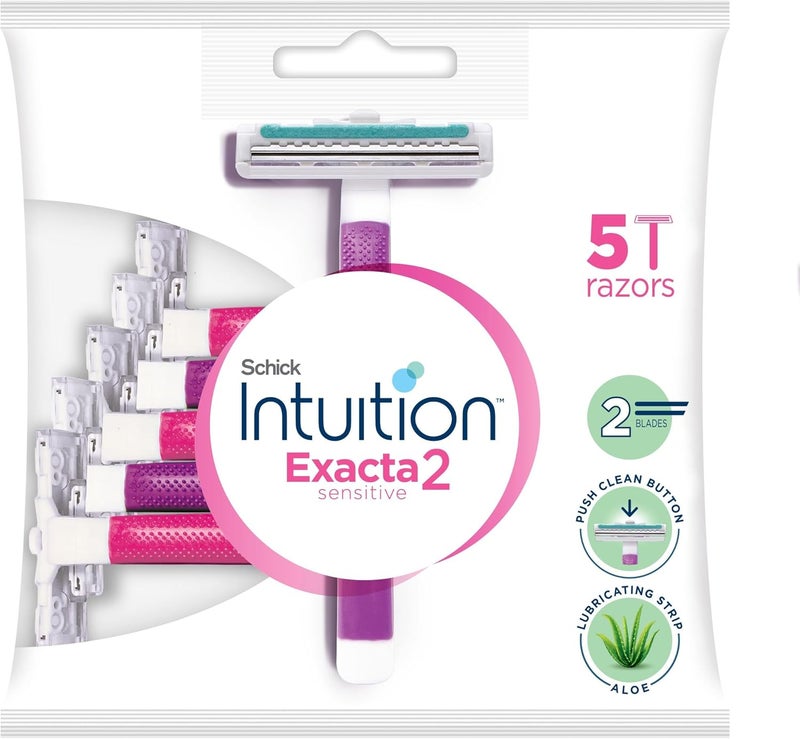 Intuition Exacta2 Sensitive Disposable Razors for Women - 5 Pack with Aloe and Vitamin E - Image 1