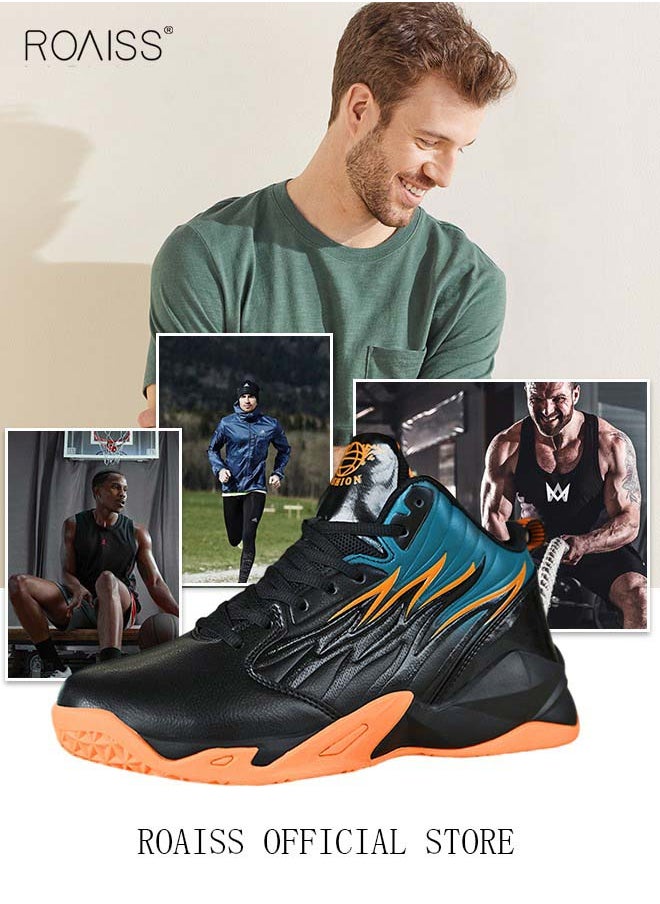 roaiss - Men's Breathable Mid-top Running & Basketball Shoes Fashion High Top Outdoor Non Slip Breathable Cushioning Sneakers Sports for Running Tennis Fitness Colorblock Sneakers - Image 1