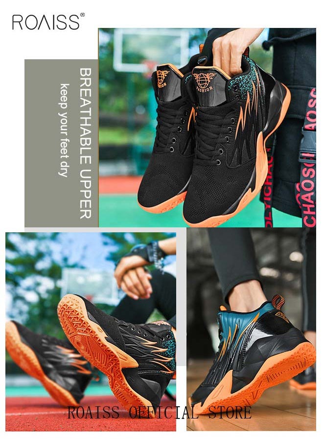 roaiss - Men's Breathable Mid-top Running & Basketball Shoes Fashion High Top Outdoor Non Slip Breathable Cushioning Sneakers Sports for Running Tennis Fitness Colorblock Sneakers - Image 1