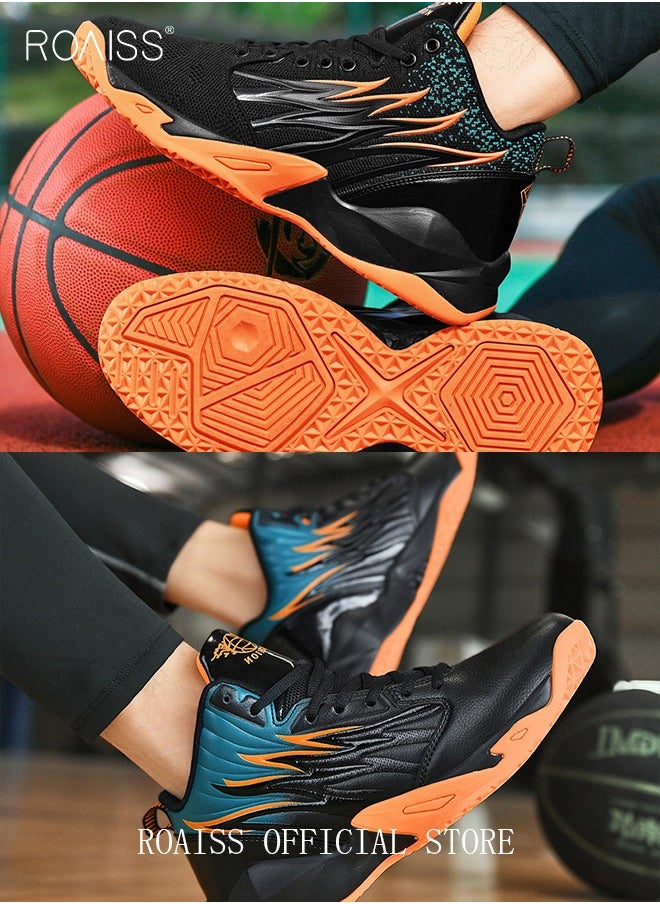roaiss - Men's Breathable Mid-top Running & Basketball Shoes Fashion High Top Outdoor Non Slip Breathable Cushioning Sneakers Sports for Running Tennis Fitness Colorblock Sneakers - Image 1