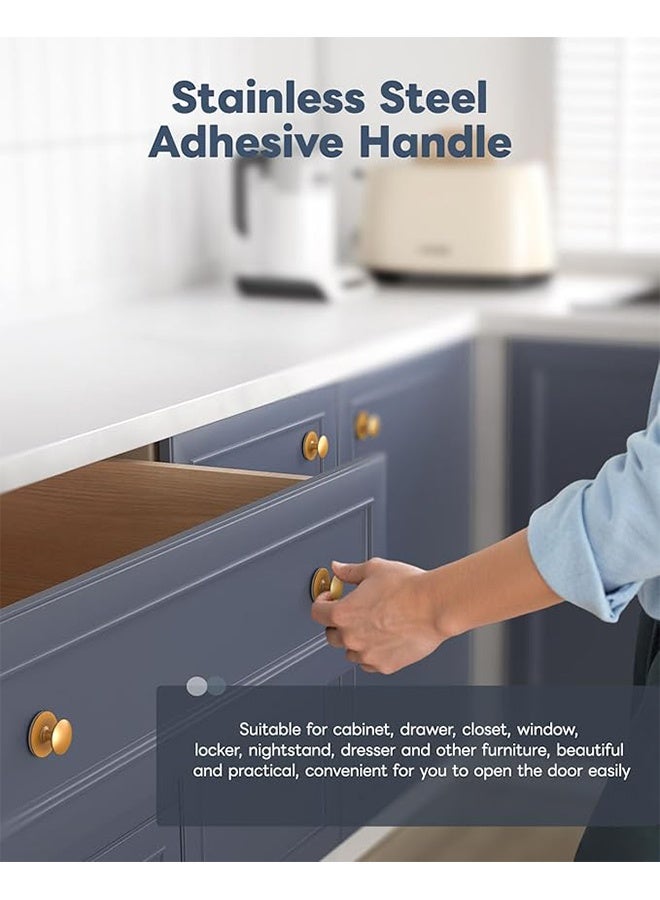 YJ Set of 5 Self-Adhesive Cabinet Knobs, No-Drill Self-Adhesive Drawer Knobs, Stick-On Kitchen Cabinet Stainless Steel Handles Suitable for Windows, Wardrobes, Dressers, Cabinets, Closets (5, Vintage Gold) - Image 2
