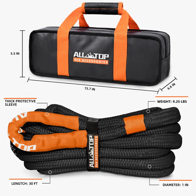ALL-TOP Kinetic Recovery Rope, 48000Lbs, 1in x 30ft, Heavy Duty 30+% Elasticity, 16000Lbs Work Load Limit for 4x4 Offroad Vehicle - Image 5