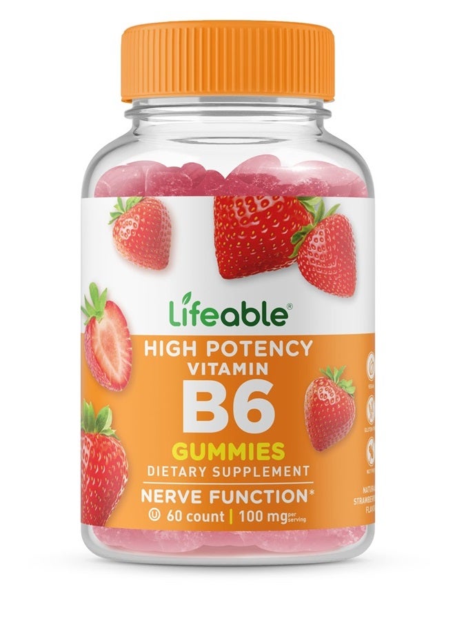 Lifeable Vitamin B6 100mg - Great Tasting Natural Flavor Gummy Supplement Vitamins - Non-GMO Gluten Free Vegan Chewable B 6 - for Nerve Function Support - for Adults Men Women Kids - 60 Gummies - Image 1