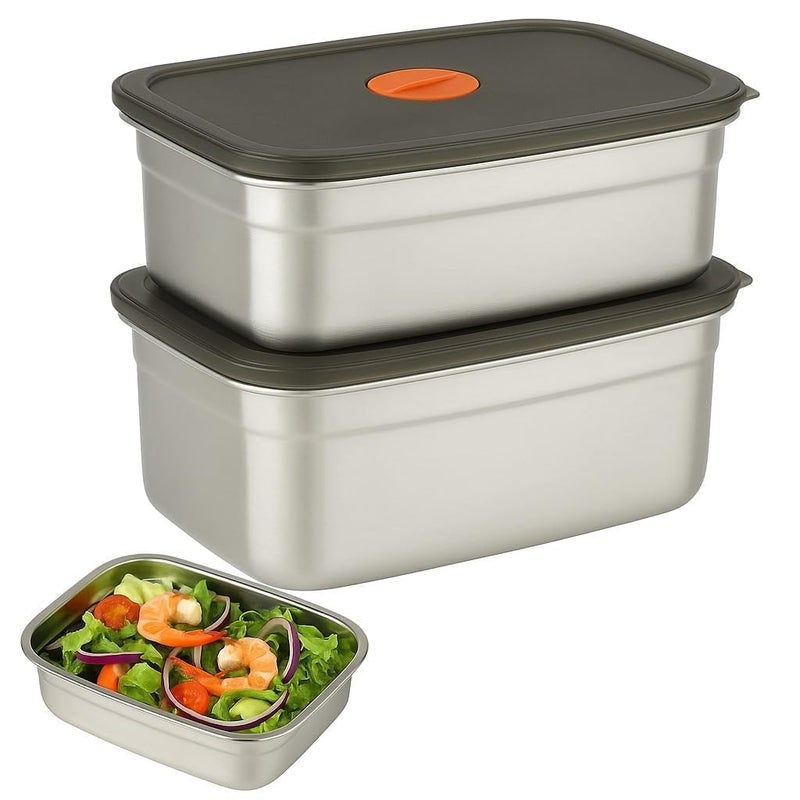 SOLIGT Marve Fridge Storage Box 1500 Ml 316 Stainless Steel Food Storage Containers | Food Grade, Leakproof Kitchen Organizer | Freshness Locking, Microwavable & Freezer Safe, Silver With Lid (2 Pcs 1500 ML) - Image 2