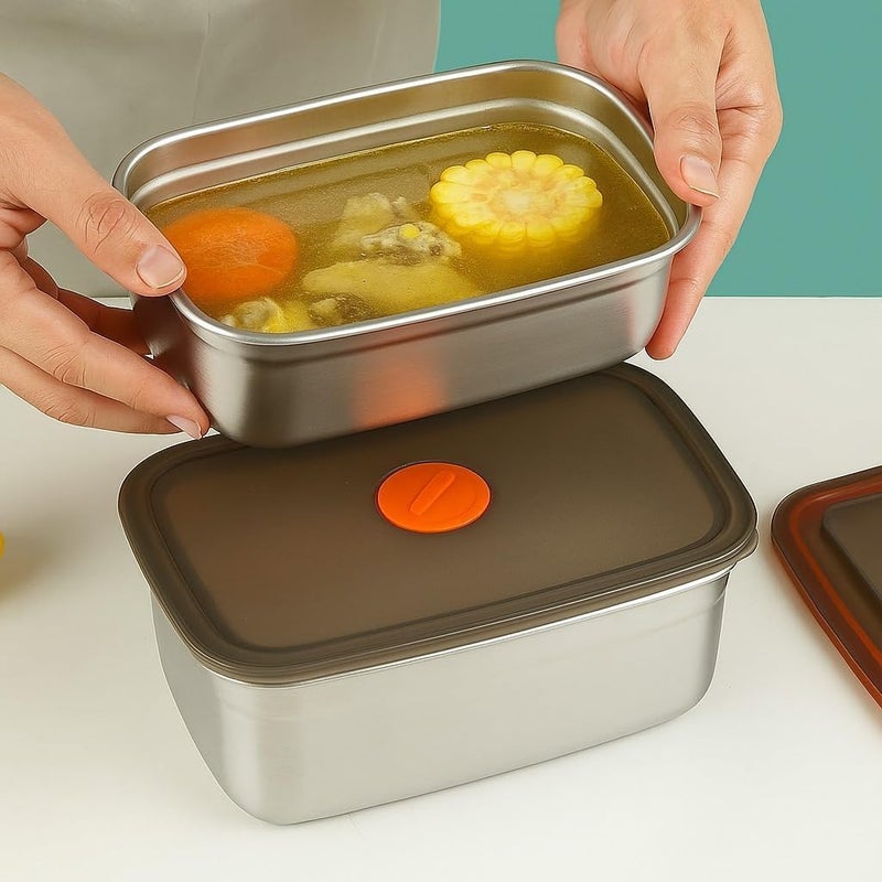SOLIGT Marve Fridge Storage Box 1500 Ml 316 Stainless Steel Food Storage Containers | Food Grade, Leakproof Kitchen Organizer | Freshness Locking, Microwavable & Freezer Safe, Silver With Lid (2 Pcs 1500 ML) - Image 5