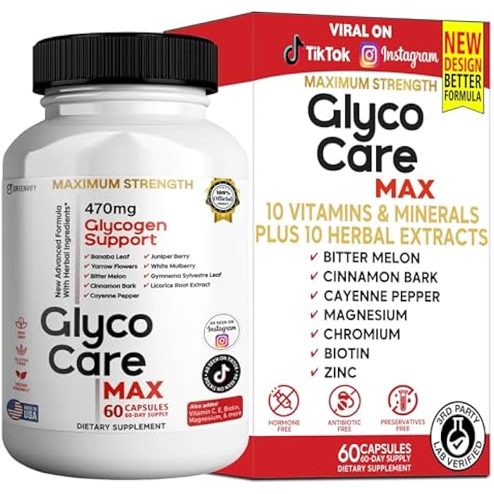 GREENVIFY GlycoCare MAX Glycogen Support Supplement, 60 Capsules, with Banaba Leaf, Juniper Berry, Vitamins & Minerals (1) - Image 1