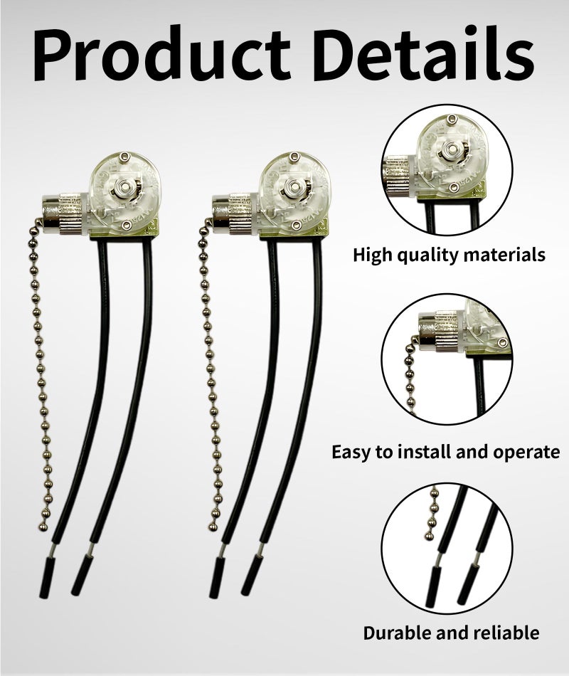 RupeeRise 2 Pcs Pull Cord Switch, Wall Light Switch with Durable Design, Easy Installation for Home and Office, Bedside Lamp and Bathroom Fixture Control - Image 3