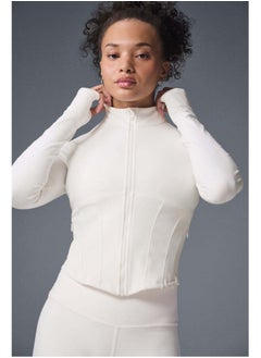 alo Alo Yoga Sport Coat Short Sleeve Tight-Fitting Crop Top with Waist-Hugging Design, Zipper Stand Collar, Tight-Fitting for Women, Fitness and Sports Use  - Image 1