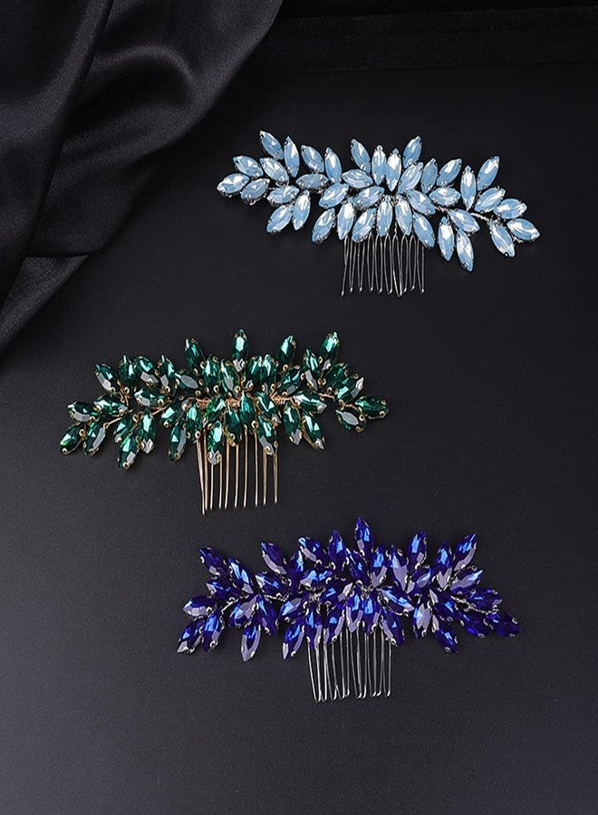 جموريت مشط شعر للعروس مرصع بأحجار الراين، قطعة رأس زفاف، إكسسوارات شعر يدوية الصنع لوصيفات العروس من النساء والفتيات (أخضر) - Image 4