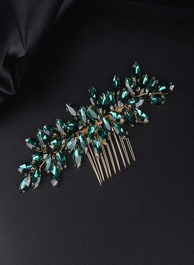 جموريت مشط شعر للعروس مرصع بأحجار الراين، قطعة رأس زفاف، إكسسوارات شعر يدوية الصنع لوصيفات العروس من النساء والفتيات (أخضر) - Image 1
