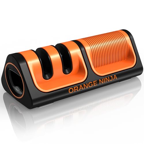 Sharp Pebble Orange Ninja Mini Knife Sharpener - Coarse & Fine Blade Sharpener, Sharpening System- Knife Sharpeners for Kitchen Knives, Pocket Kitchen Knives Sharpeners with Bottle Opener & Fridge Attachment - Image 1