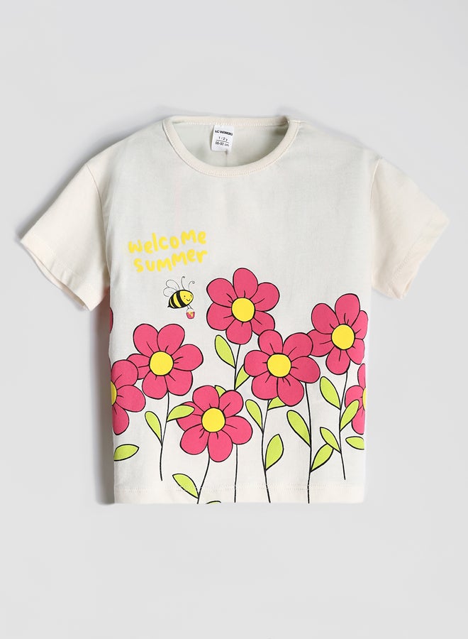 LC WAIKIKI Crew Neck Printed Girls' T-Shirt and Shorts 2-Piece Summer Set - Image 2