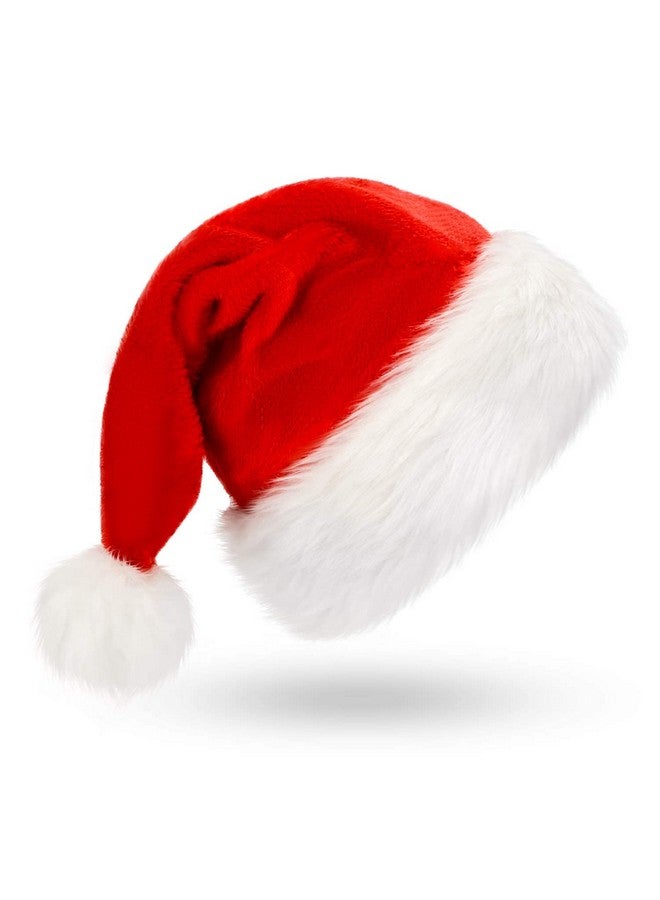 Indian Karigar Indian Karigar Santa Cap Plush Fur Christmas Cap Unisex Santa Hat for Adult & Kids Comfortable Soft Free Size Santa Clause Hat Cap Christmas Decorations Items Christmas Decor Santa Caps Set of 1 Red - Image 1